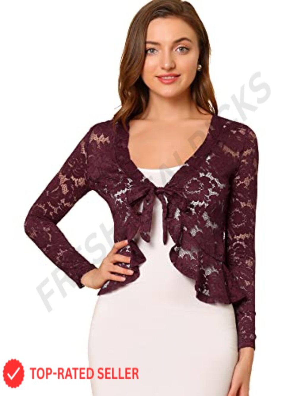 Lace Shrug Tie Front Ruffle Formal Evening Bolero